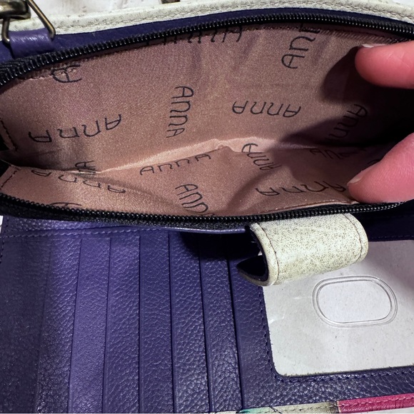 Anna by Anuschka Hand Painted Genuine Leather Butterfly Rose Wallet Crossbody - Picture 6 of 16